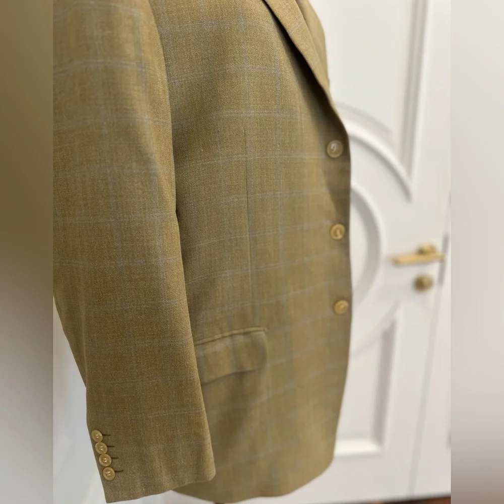Ermenegildo Zegna Tan and Blue Dapper Old Money Silk and Wool Blend Blazer (44R)